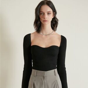 PIXIE MARKET Chiara Knit Bustier Top in Black